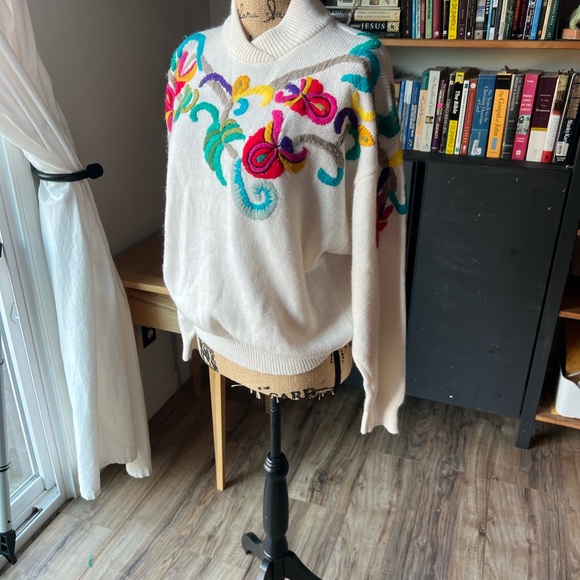 Colorful Embroidered Cowl Neck Sweater - Picture 7 of 10